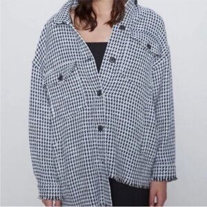 ZARA Textured Houndstooth Oversized Shacket Black & White